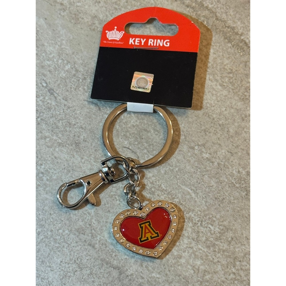 Aminco Appalachian State Mountaineers Heart Rhinestone Keychain Red Gold Silver
